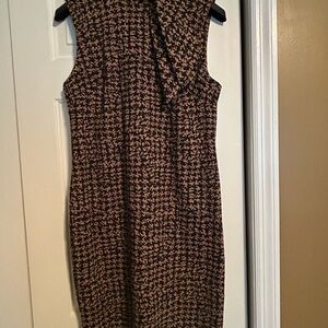 Calvin Klein Black and Tan Patterned Midi Dress